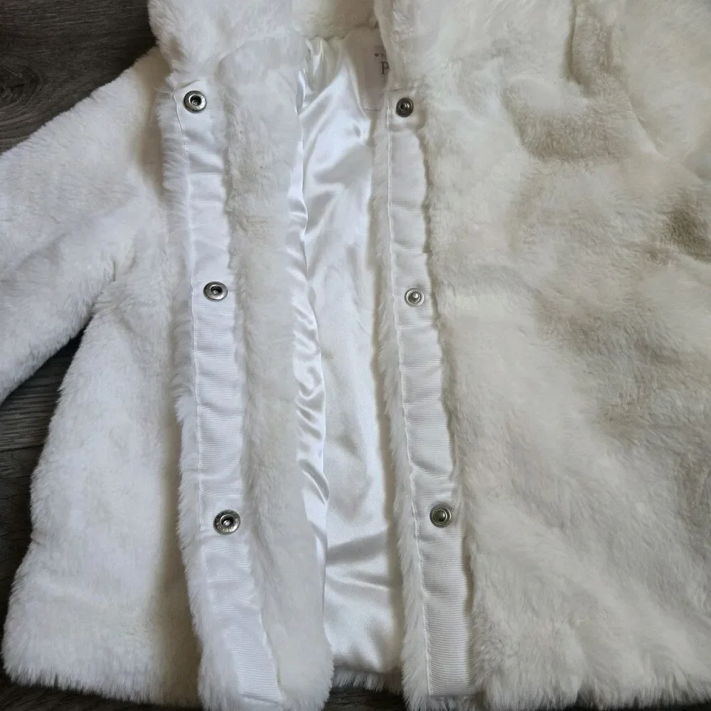 The Children's Place Girls 4T White Faux Fur Coat Jacket Winter Formal Holiday